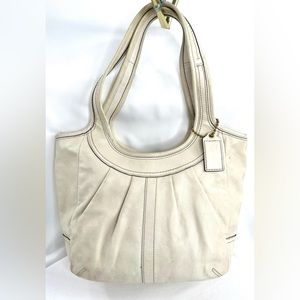 Coach Legacy Ergo 12240 Ivory Leather Medium Satchel Shoulder Bag Pleated